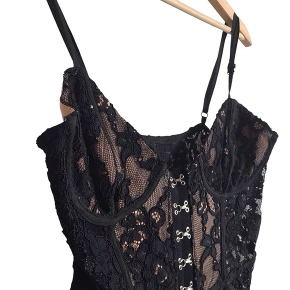 Tobi XS Honeymoon Lace Bodycon Mini Dress Black valentines Coquette Romantic - Picture 4 of 10